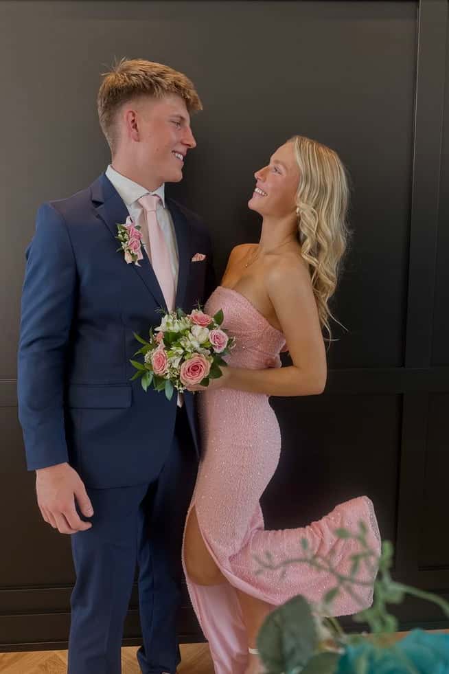 Ruched Red Strapless Fitted Dress with Slit