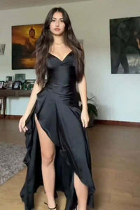 Straps Yellow V Neck Soft Satin Fitted Dress