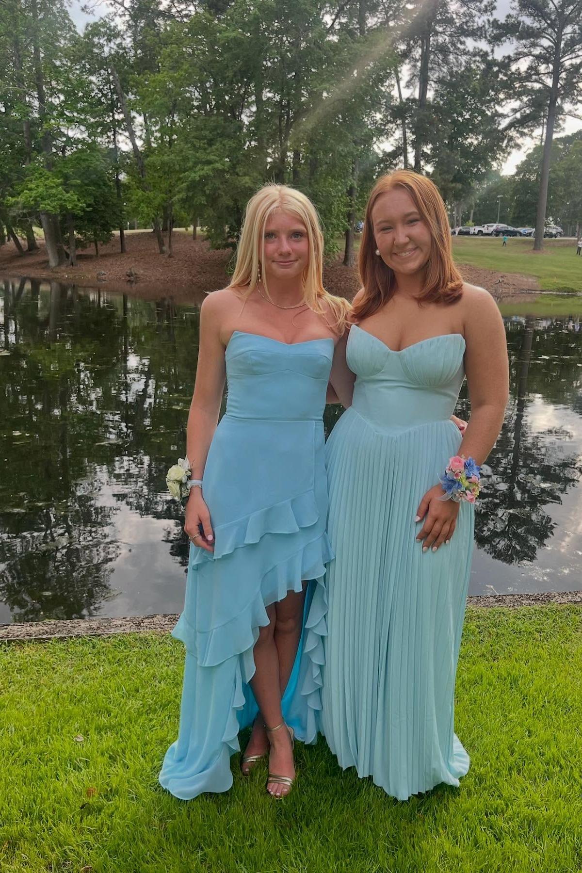 Strapless Hot Pink Chiffon Ruffle Long Party Dress