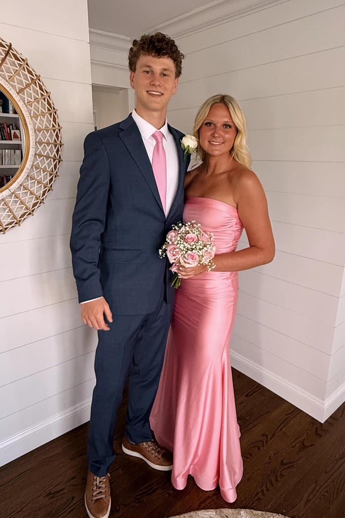 Strapless Pink Mermaid Long Formal Dress