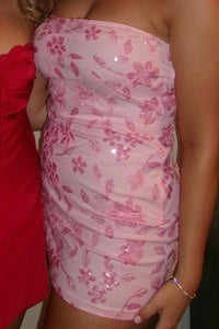 Strapless Beaded Blue Tight Mini Dress