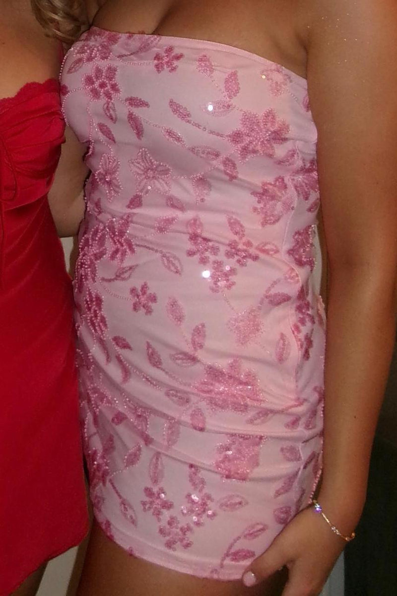 Strapless Beaded Blue Tight Mini Dress