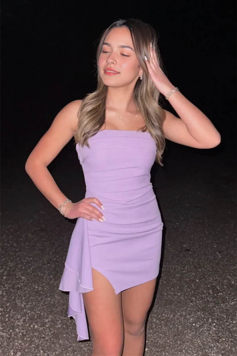 Strapless Teal Pleated Short Dress with Train