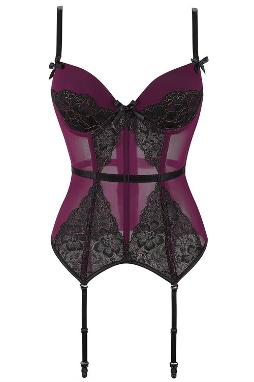 Purple Illusion Lace Straps Bustier Corset Top 