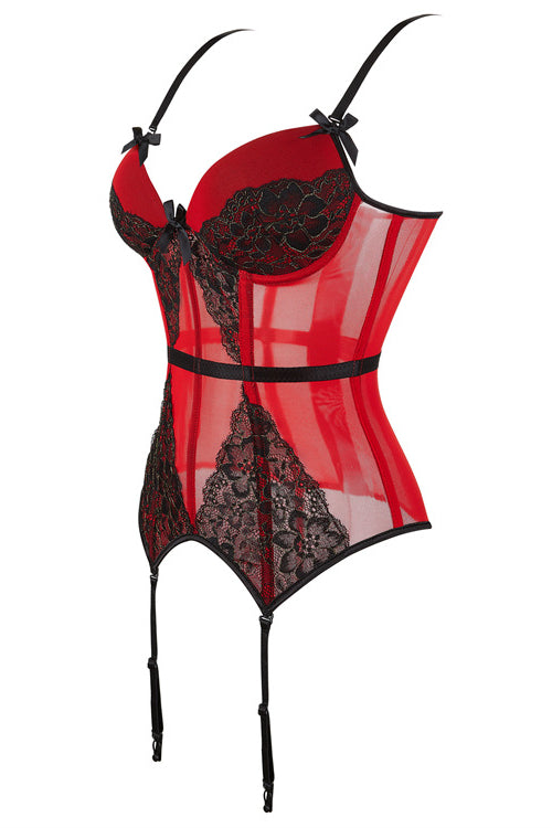 Red Illusion Lace Straps Bustier Corset Top