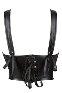 Black PU Leather Lace-Up Retro U Neck Bustier Corset Top