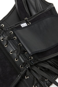 Black PU Leather Lace-Up Retro U Neck Bustier Corset Top