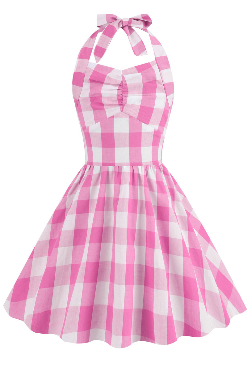 Barbie Pink Halter 1950s Plaid Dress