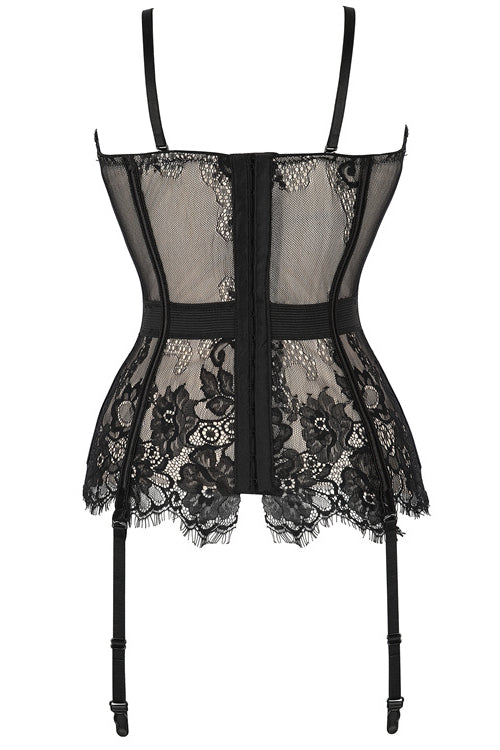 Black Eyelash Lace Straps Bustier Corset Top