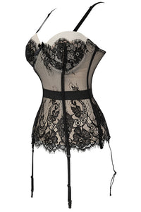 Black Eyelash Lace Straps Bustier Corset Top