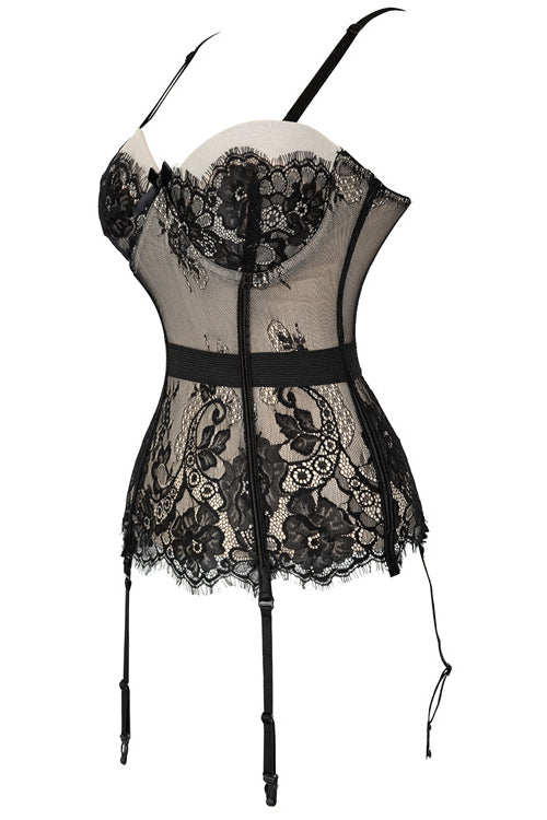 Black Eyelash Lace Straps Bustier Corset Top