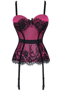 Rose Pink Eyelash Lace Straps Bustier Corset Top