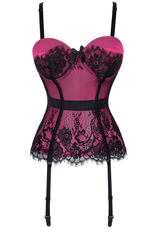 Rose Pink Eyelash Lace Straps Bustier Corset Top