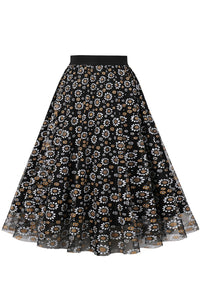Black Floral A-line Skirt