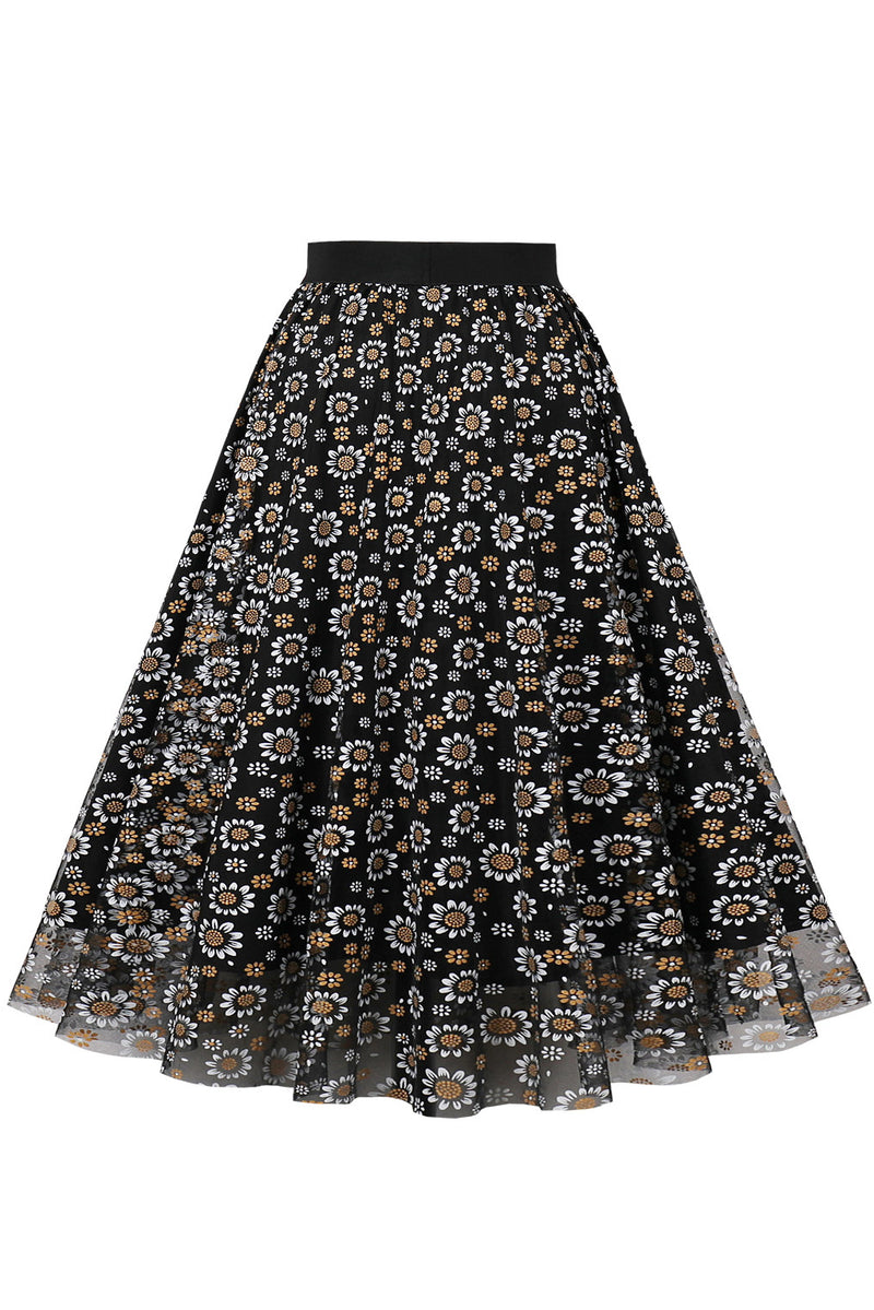 Black Floral A-line Skirt