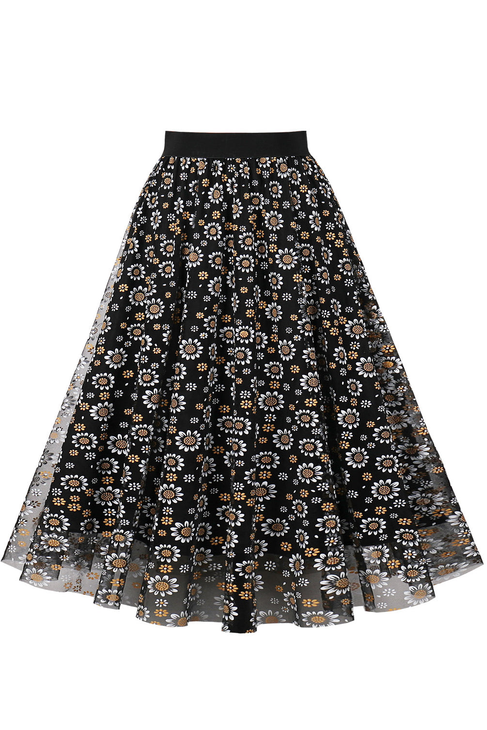 Black Floral A-line Skirt
