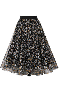 Black Floral A-line Skirt