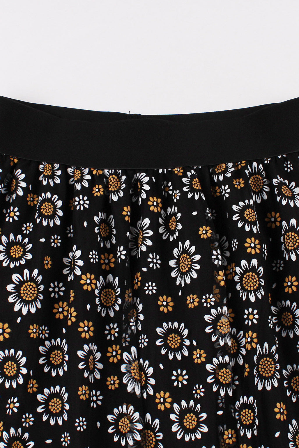 Black Floral A-line Skirt