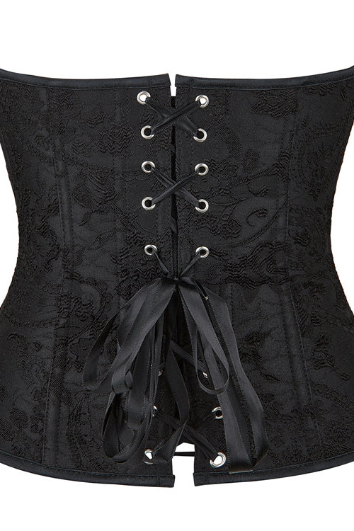 Black Strapless Lace-UP Floral Boned Bustier Corset Top
