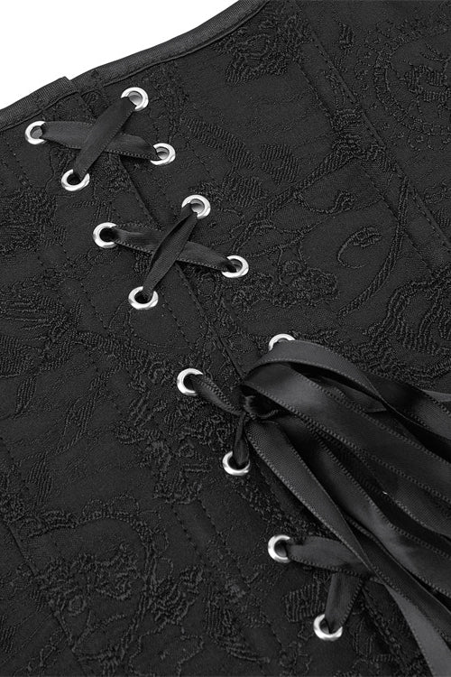 Black Strapless Lace-UP Floral Boned Bustier Corset Top