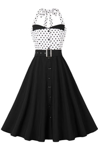 Black Dotted Top Halter A-line Vintage Dress