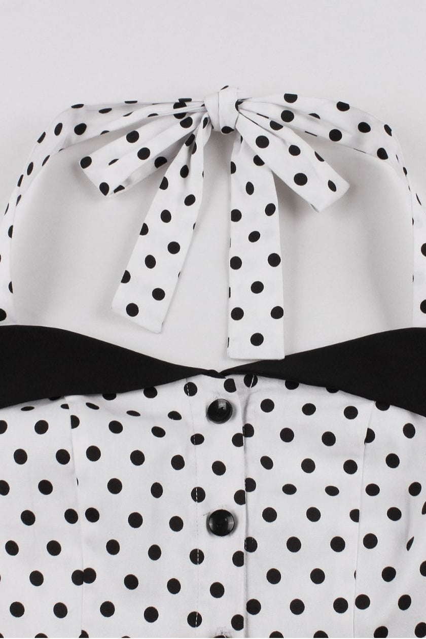 Black Dotted Top Halter A-line Vintage Dress