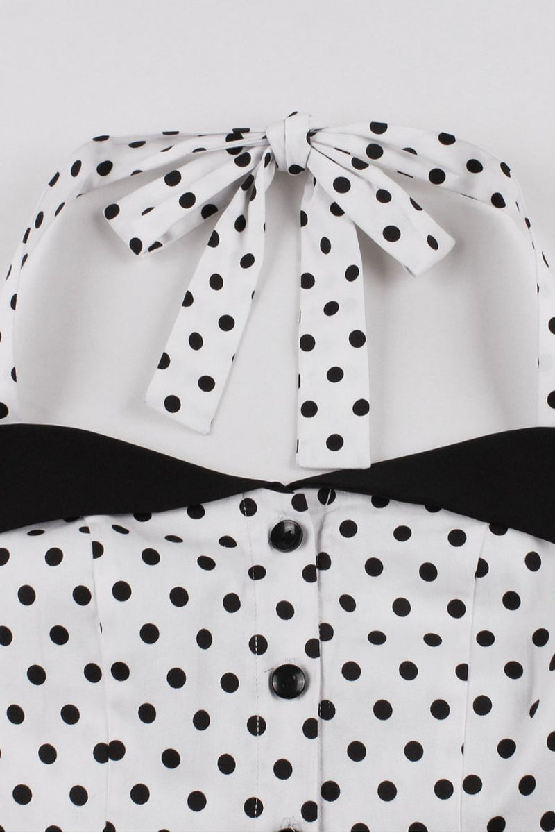 Black Dotted Top Halter A-line Vintage Dress