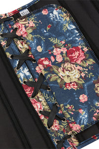 Dark Blue Floral Boned Strapless Lace-Up Bustier Corset Top