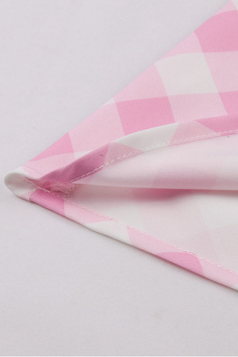 Pink Plaid A-line Folded Neck Slip Vintage Dress
