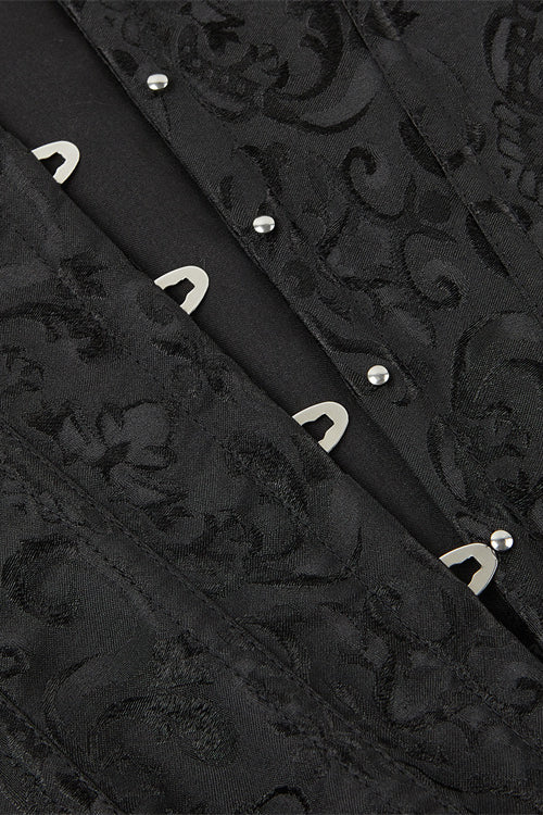 Black Jacquard Strapless Lace-Up Bustier Corset Top