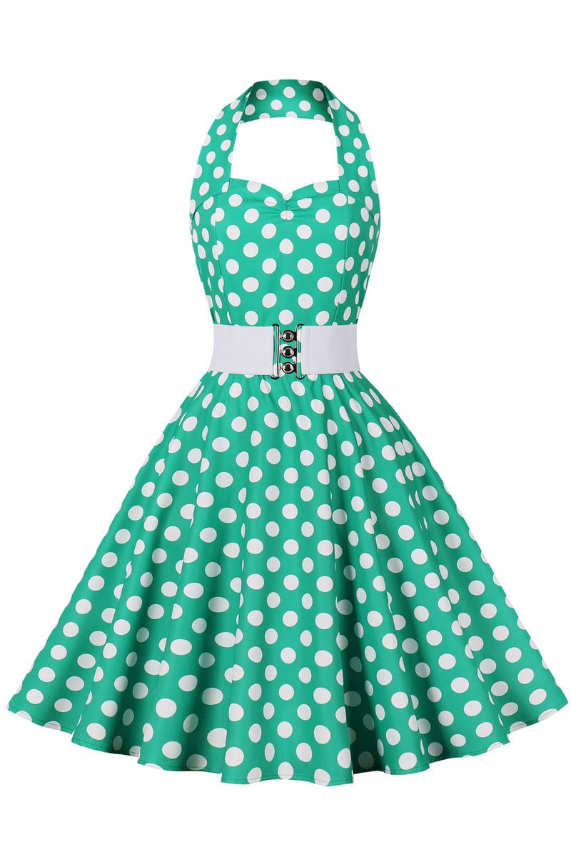 Green Halter Red Dot A-line Vintage Dress
