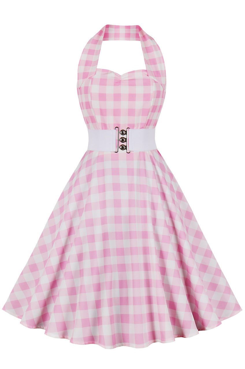 Pink Halter Red Dot A-line Vintage Dress