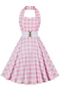 Pink Halter Red Dot A-line Vintage Dress