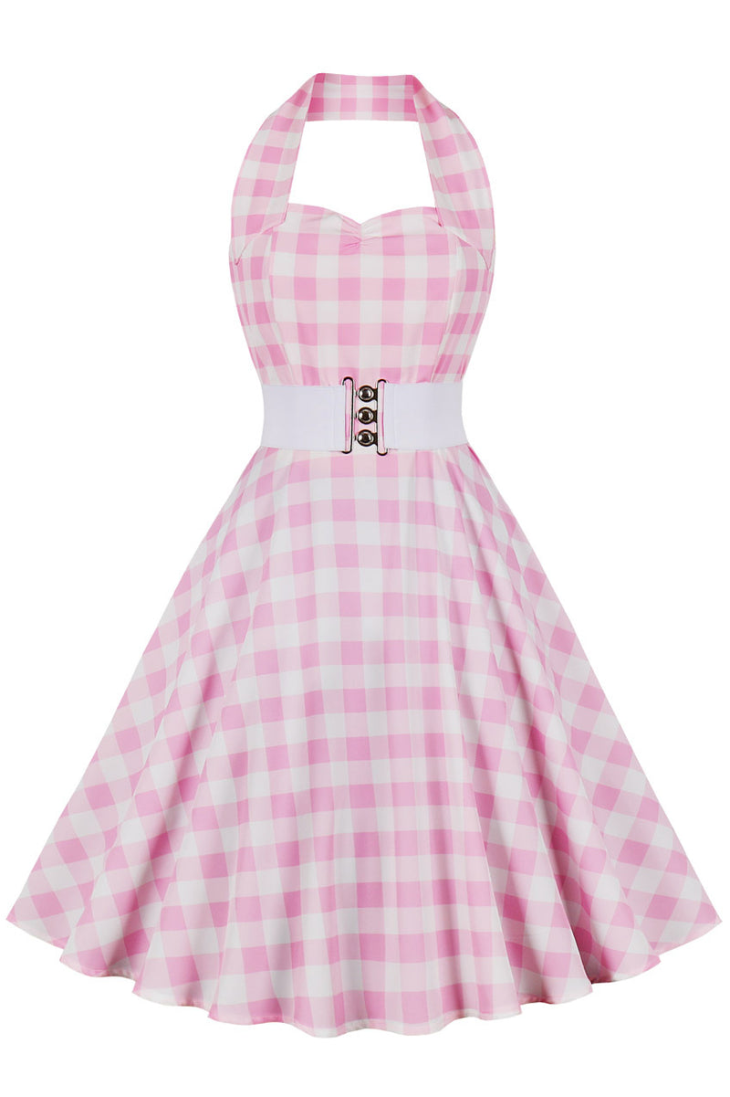 Pink Halter Red Dot A-line Vintage Dress