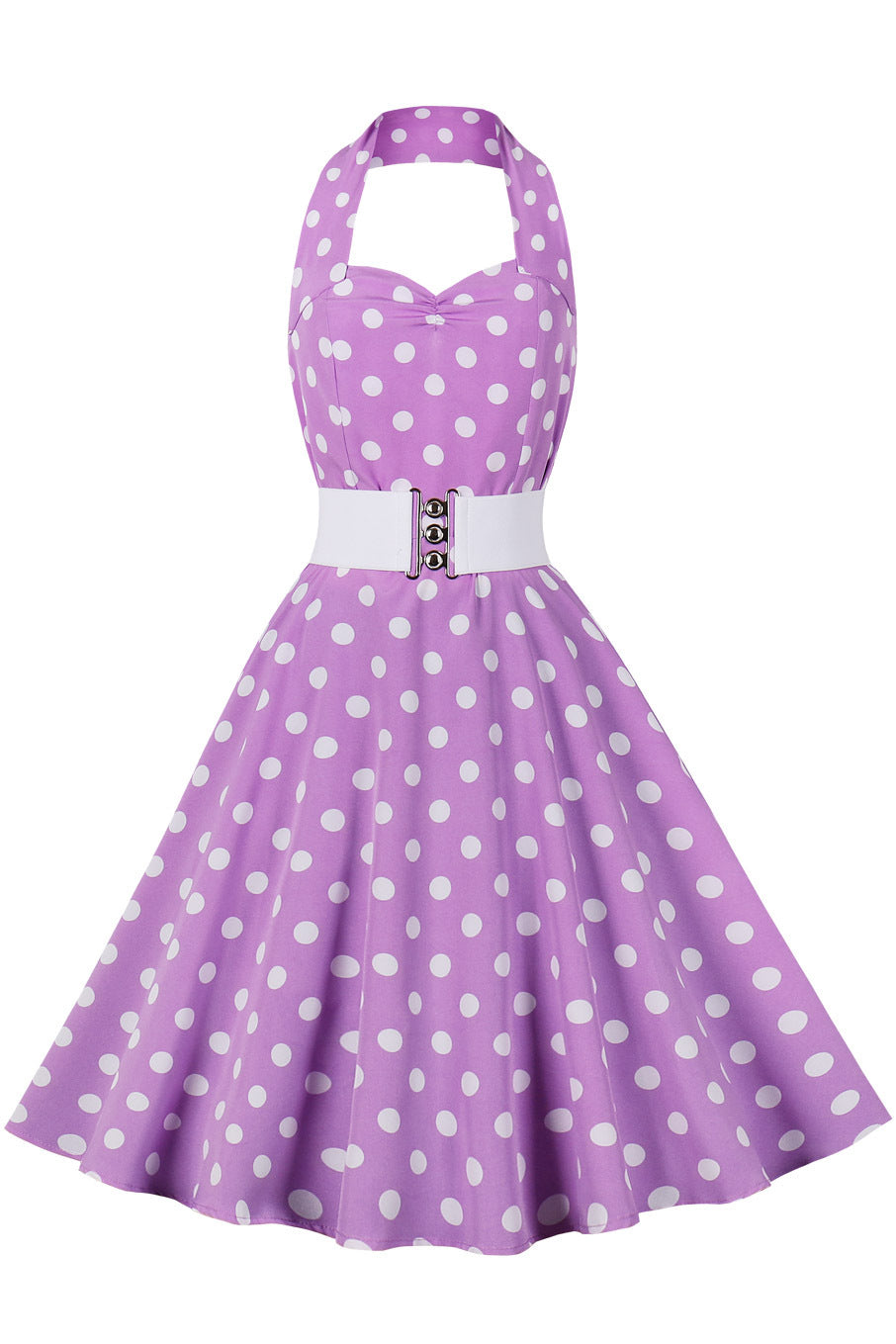 Purple Halter Red Dot A-line Vintage Dress