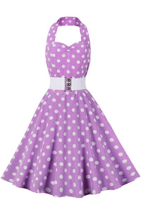 Purple Halter Red Dot A-line Vintage Dress