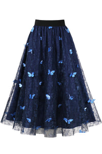 Dark Navy A-line Butterfly Skirt