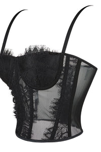Black Straps Eyelash Lace Sheer Bustier Corset Top