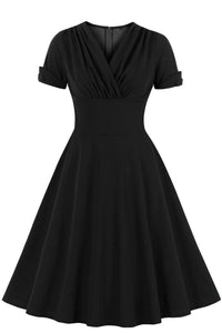 Black Surplice Empire A-line Vintage Dress