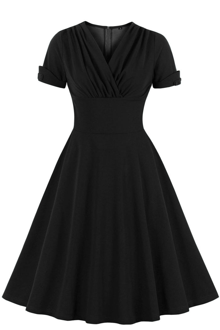 Black Surplice Empire A-line Vintage Dress