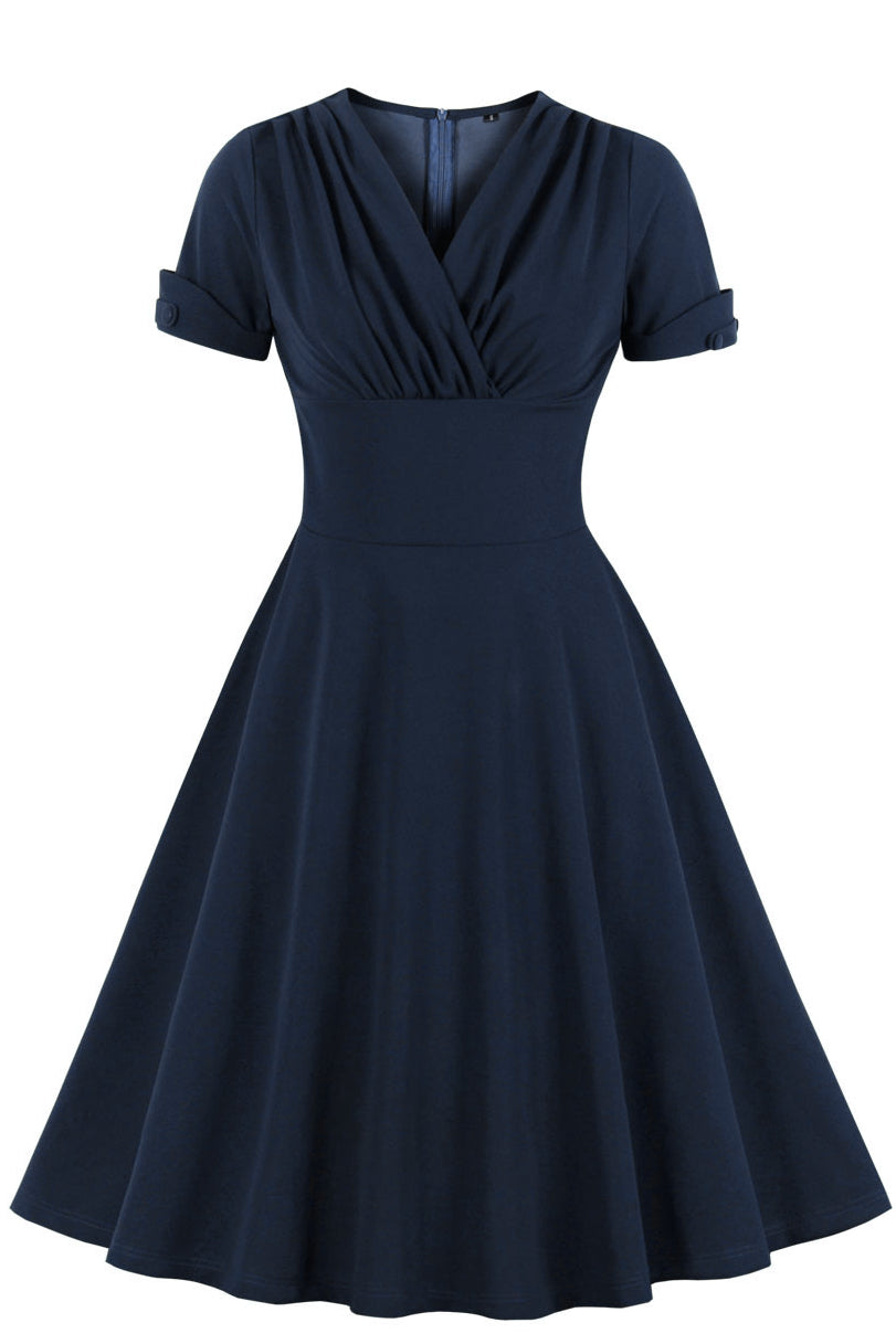 Dark Navy Surplice Empire A-line Vintage Dress