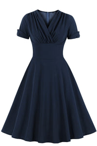 Dark Navy Surplice Empire A-line Vintage Dress