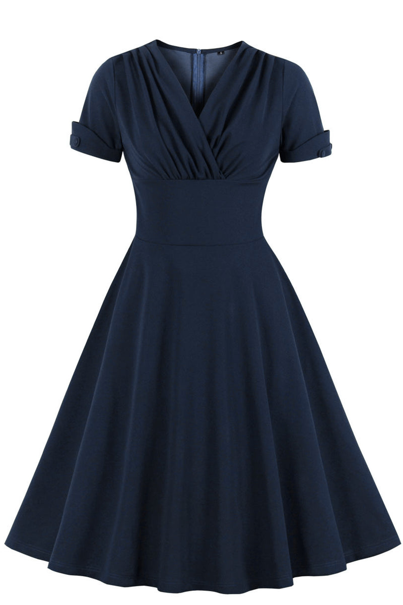 Dark Navy Surplice Empire A-line Vintage Dress