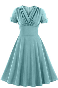 Teal Surplice Empire A-line Vintage Dress