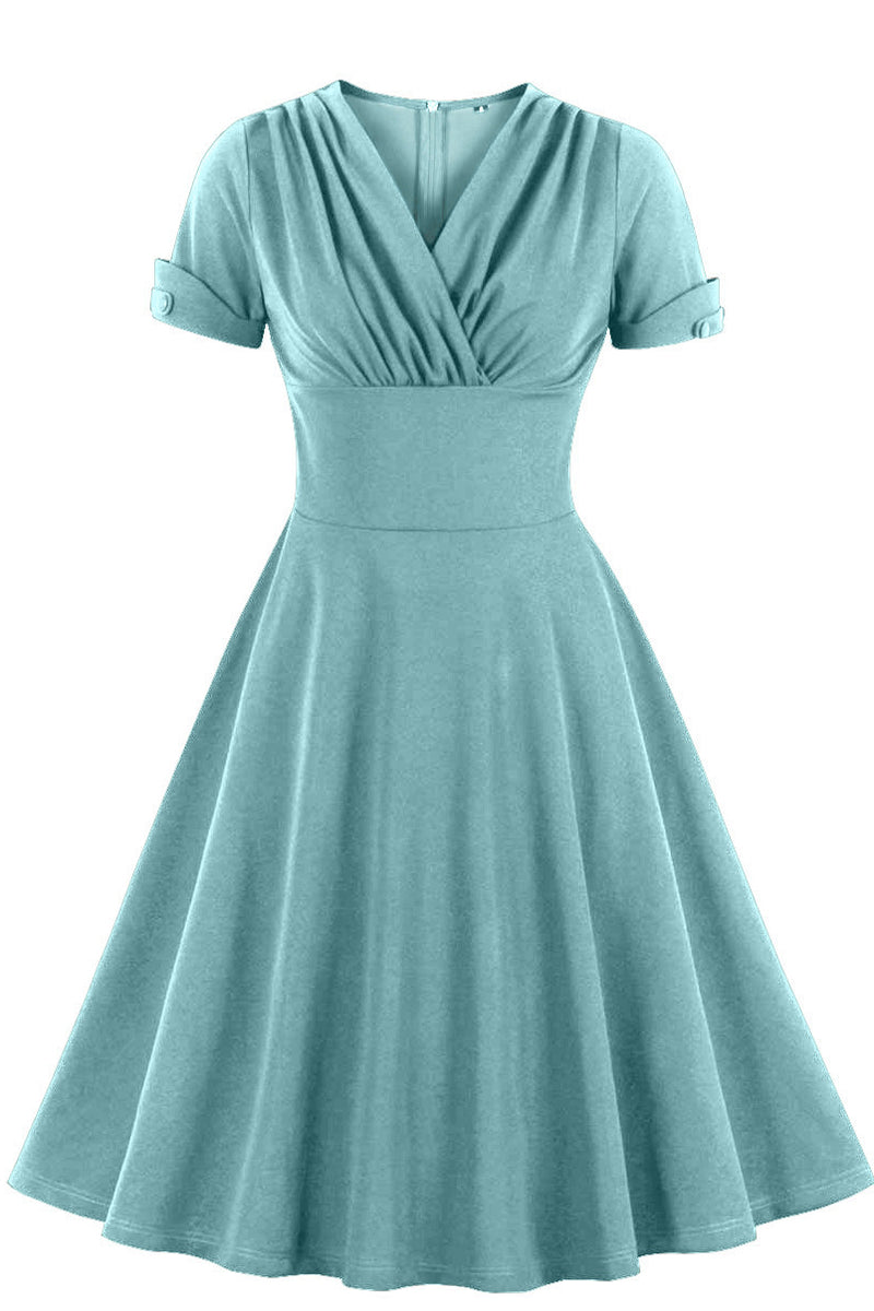 Teal Surplice Empire A-line Vintage Dress