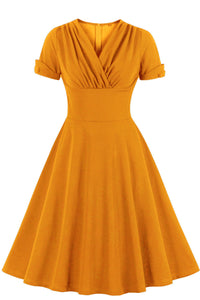 Yellow Surplice Empire A-line Vintage Dress