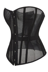 Black Strapless Sheer Mesh Boned Lace-Up Bustier Corset Top