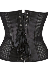Black Strapless Sheer Mesh Boned Lace-Up Bustier Corset Top