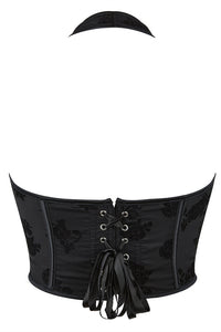 Black Jacquard Halter Lace-Up Bustier Corset Top