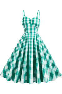 Green Straps Plaid Herbene Dress